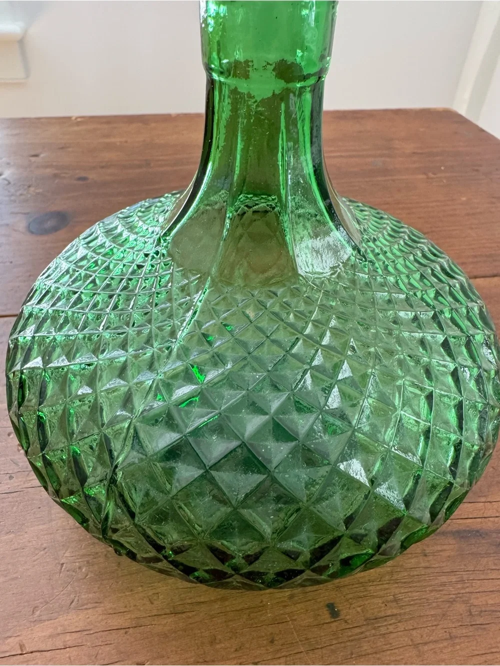 Green Italian Empoli Diamond Pattern Glass Decanter